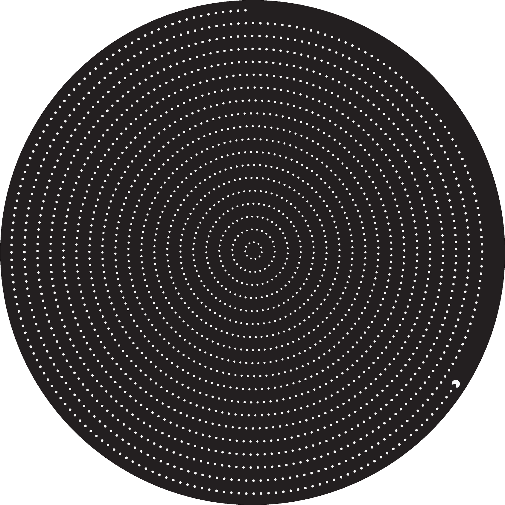 A clock with concentric paths of dots. A tiny Pac-Man is eating dots around the edge, mouth opening and closing.